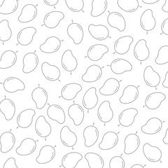 Seamless pattern of mango fruit with leaves on yellow background vector illustration. Flat design. 