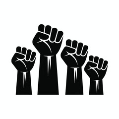 Raised Fists Symbolizing Protest Solidarity and Resistance in Black and White
