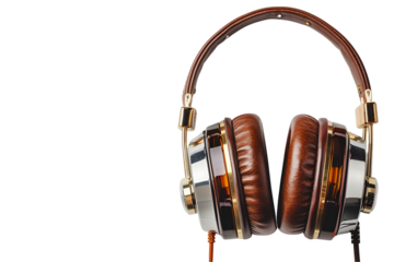Brown Leather Headphones Gold Accents Stylish Audio Device