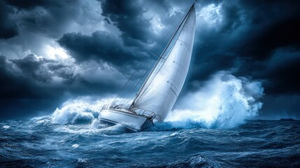 Sailing vessel battles stormy sea
