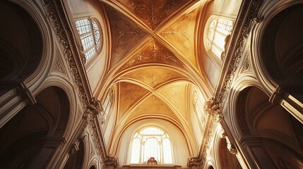 Fototapeta premium Ornate Ceiling in Architectural Interior with Sunlight