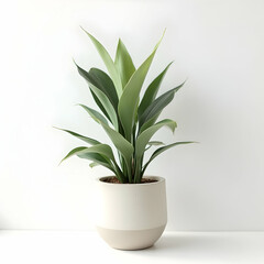 Potted Plant on White Surface with Green Leaves in Modern Pot