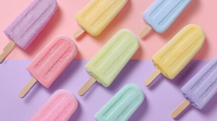 Pastel popsicles on colorful summer background