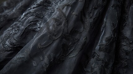 Black wedding dress fabric texture detailed closeup