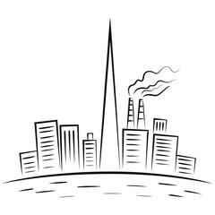 Obraz premium Industrial Cityscape Line Art