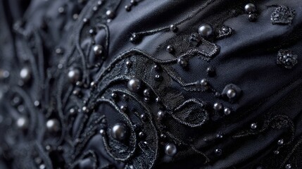 Black wedding dress fabric texture detailed closeup