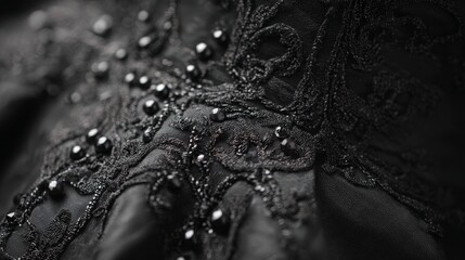 Black wedding dress fabric texture detailed closeup