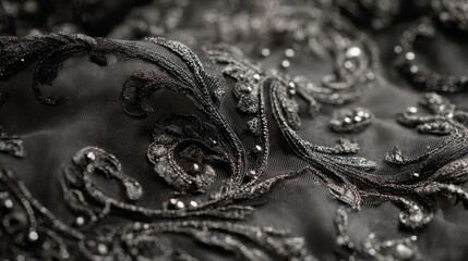 Black wedding dress fabric texture detailed closeup