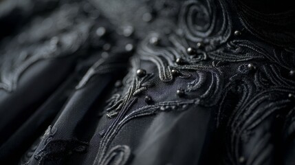 Black wedding dress fabric texture detailed closeup