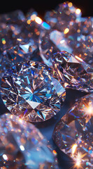 Sparkling close-up of multiple round diamonds under dramatic lighting with rich detail
