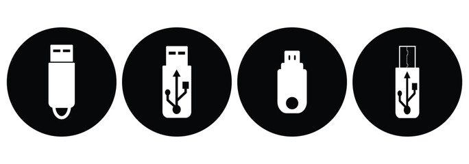 USB flash drive icon set . USB flash drive icon featuring the official USB symbol, symbolizing connectivity, data storage, and technology.