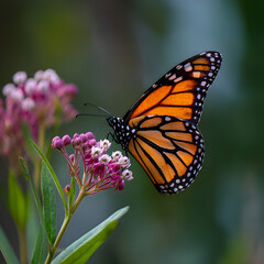 Monarch Butterfly Landing on Milkweed Plant – Insect Wildlife & Pollinators