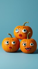 Obraz premium Three Cute Cartoon Pumpkins with Expressive Faces for Halloween