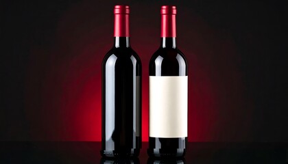 Two red wine bottles on a dark background