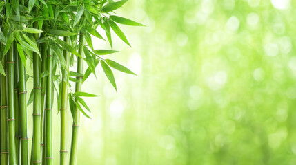 Lush bamboo stalks create serene atmosphere in vibrant green setting