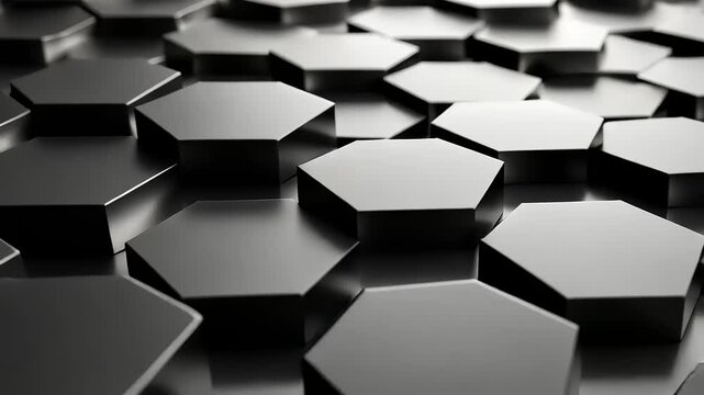 Abstract 3D rendering of metallic gray pentagon geometric shapes background pattern