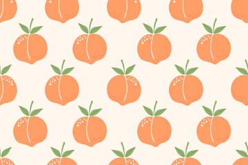 Summer seamless pattern with vector illustrations of fruits. Hand drawn healthy food set and peach cartoon background.