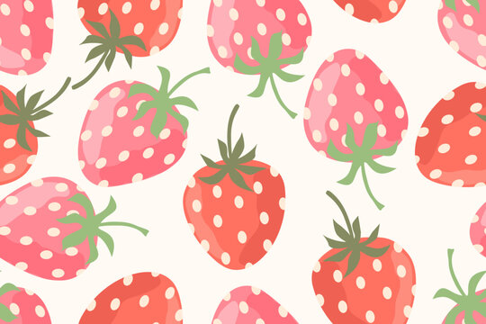 Summer seamless pattern with vector illustrations of fruits. Hand drawn healthy food set and strawberry cartoon background.