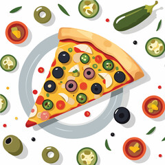 Cartoon Fusion Pizza Slice with Toppings from Multiple Cuisines