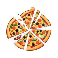 Flat vector of a cartoon pizza slice 