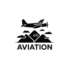 Vintage Airplane Over Mountains Aviation Logo