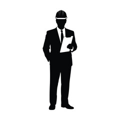 Businessman in Hard Hat Holding Clipboard Silhouette