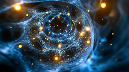 Abstract blue fractal spiral tunnel with glowing dots, perfect for background or presentation - Powered by Adobe