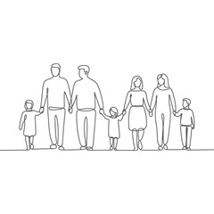 Happy Family Holding Hands Line Art