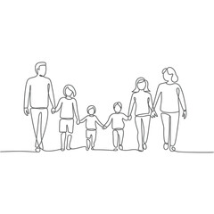Happy Family Walking Together One Line Drawing
