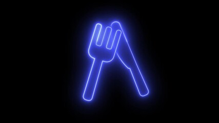 Restaurant icon neon light animation: fork and knife	