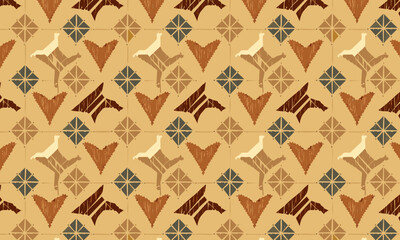 Hand-drawn abstract folk art symbols seamless pattern