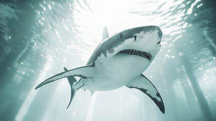 Majestic Shark Swimming Gracefully Beneath Clear Blue Waters
