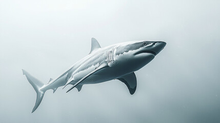Obraz premium Majestic Shark Swimming Gracefully in Clear Ocean Waters Below