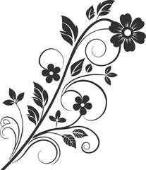 Elegant black and white floral vine design with detailed flowers, swirling leaves, and intricate patterns ideal for backgrounds or textile prints.