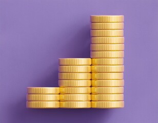 3D stack of gold coins increasing in size