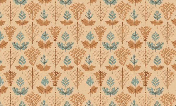 Fototapeta Scandinavian style folk art leaf and tree seamless pattern