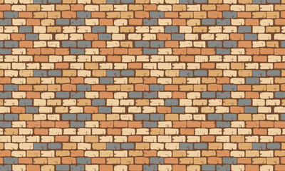 Rustic running bond brick wall seamless pattern in colorful tones