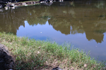mountain reflection on the water surface
