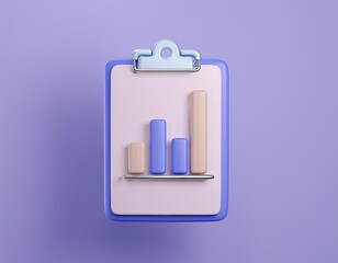 3D bar graph on a clipboard shows increasing progress