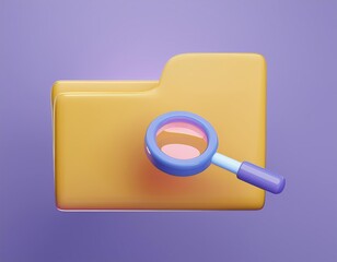 3D magnifying glass searching through a folder