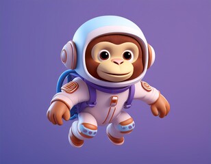 3D monkey astronaut floats in mid air with a smile on his face