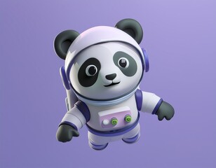 3D panda astronaut floats through space