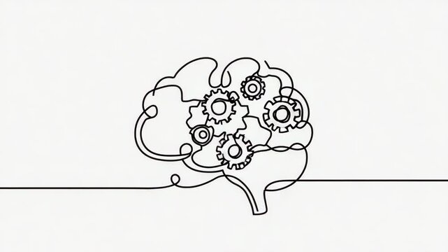 Brain Mechanics Animation in Minimal White Background Showing Ideas Forming