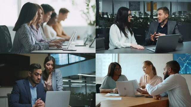 A diverse team of professionals engages with laptops and computers, collaborating on software projects in a bright, modern office environment. The atmosphere is dynamic and productive. - Powered by Adobe