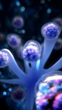Abstract cellular structure in transparent membrane with a blue background, science and biology concept