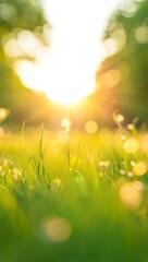 Fototapeta premium Golden Hour Meadow Serene Sunset, Grass, and Nature's Glow