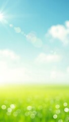 Obraz premium Sunny Spring Meadow, Vibrant Green Grass, and Clear Blue Sky Nature's Serene Beauty, Perfect for Backgrounds and Designs