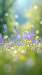 Vibrant Wildflowers, Blooming Meadow, Sunlit Meadow, Nature's Beauty, Spring Flowers, Delicate Petals, Lush Greenery,  Bokeh Effect, Soft Focus Photography