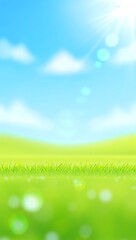 Vibrant Green Meadow, Sunny Sky, Lush Grass, Peaceful Landscape, Nature's Serenity A Breathtaking View