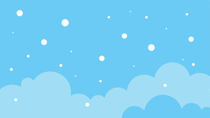Fototapeta premium Cartoon cloudscape featuring clouds and floating white dots against a blue sky